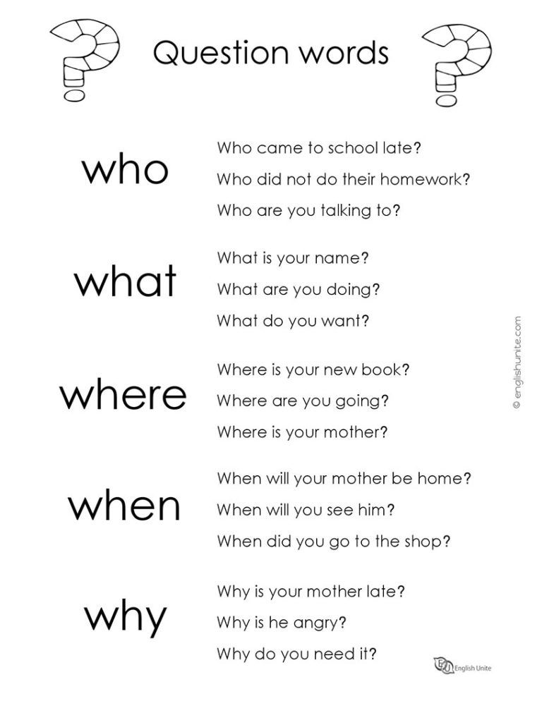Question Words Worksheet Kindergarten