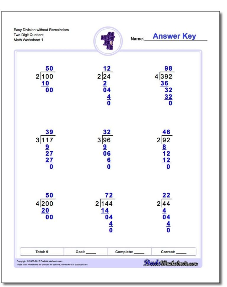 3rd Grade Math Worksheets Division With Remainders