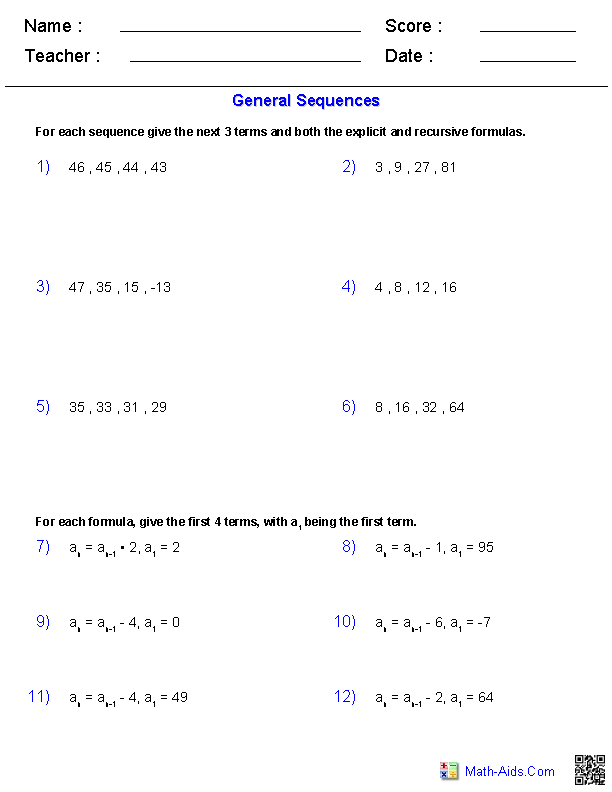 Arithmetic And Geometric Sequences Worksheet Pdf