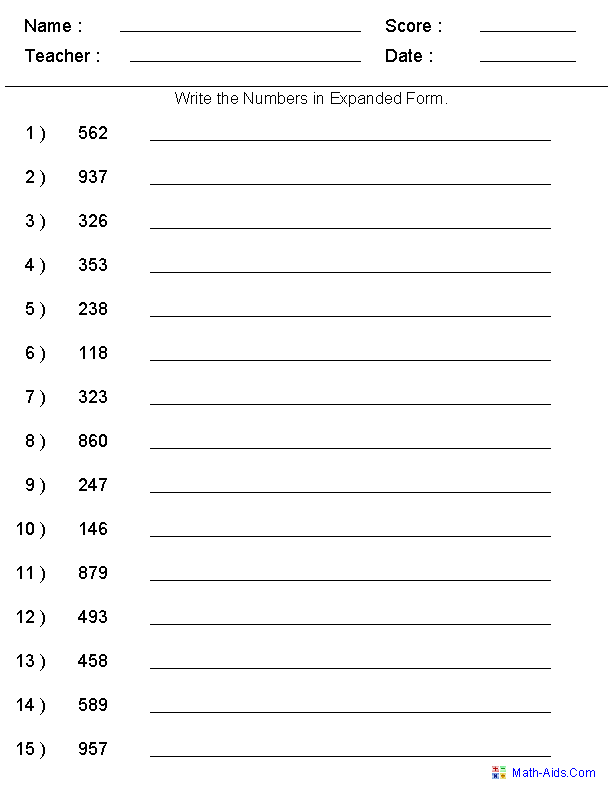 Expanded Form Worksheets 2nd Grade