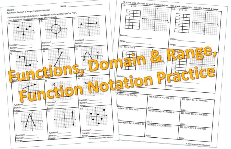 Functions Worksheet Domain Range And Function Notation Answer Key