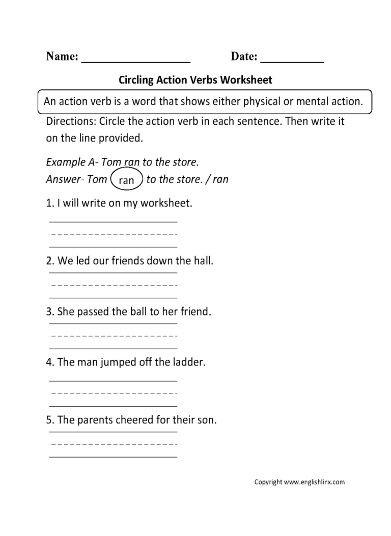 Action Words Worksheets For Grade 2 With Answers