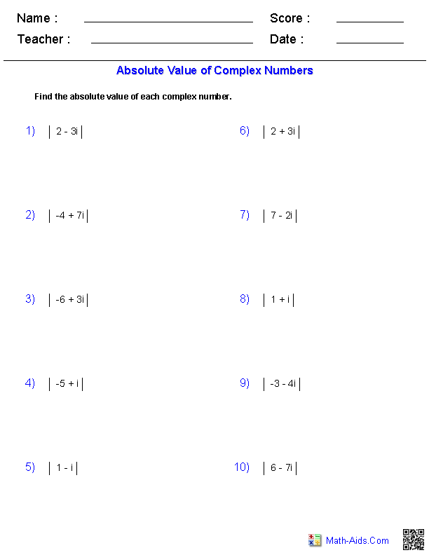 Absolute Value Equations Worksheet Key