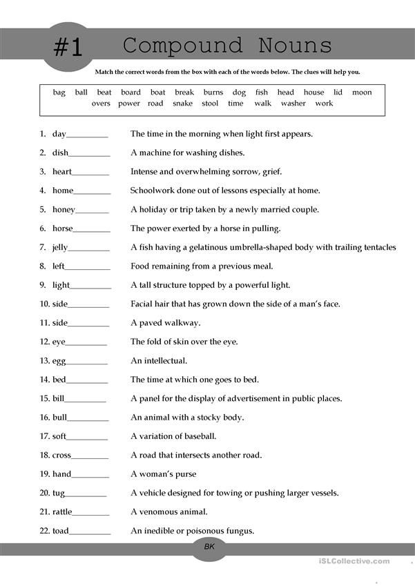 Compound Nouns Worksheet For Grade 7