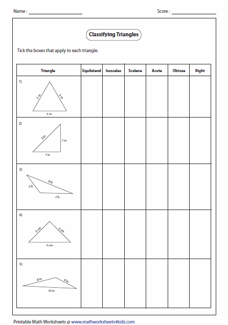 Types Of Triangles Worksheet Grade 4