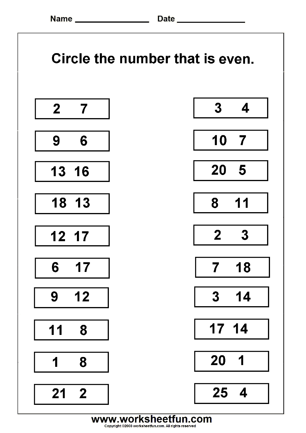 Odd And Even Numbers Worksheets