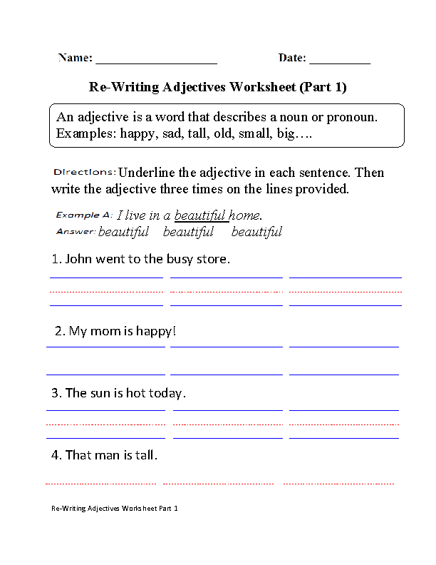 Adjectives Worksheets With Answers