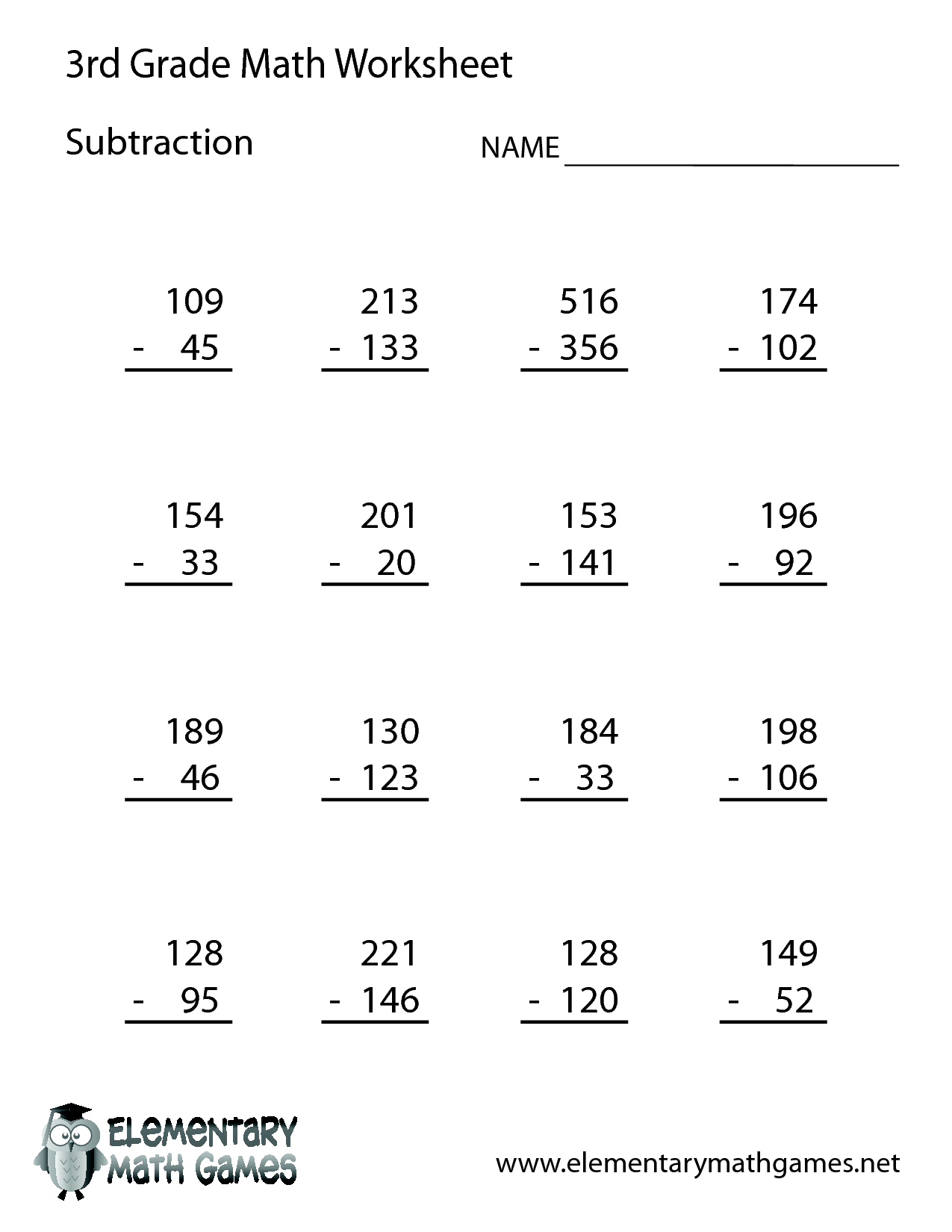Free 3rd Grade Math Worksheets Addition And Subtraction
