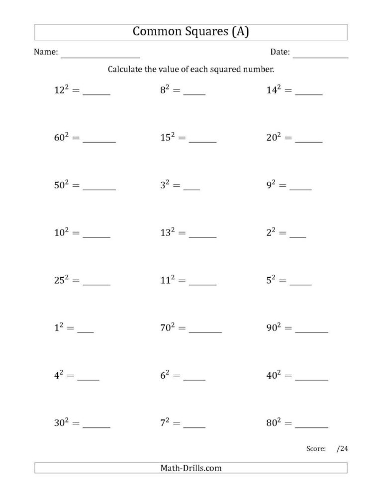 Square Root Worksheets For Grade 6