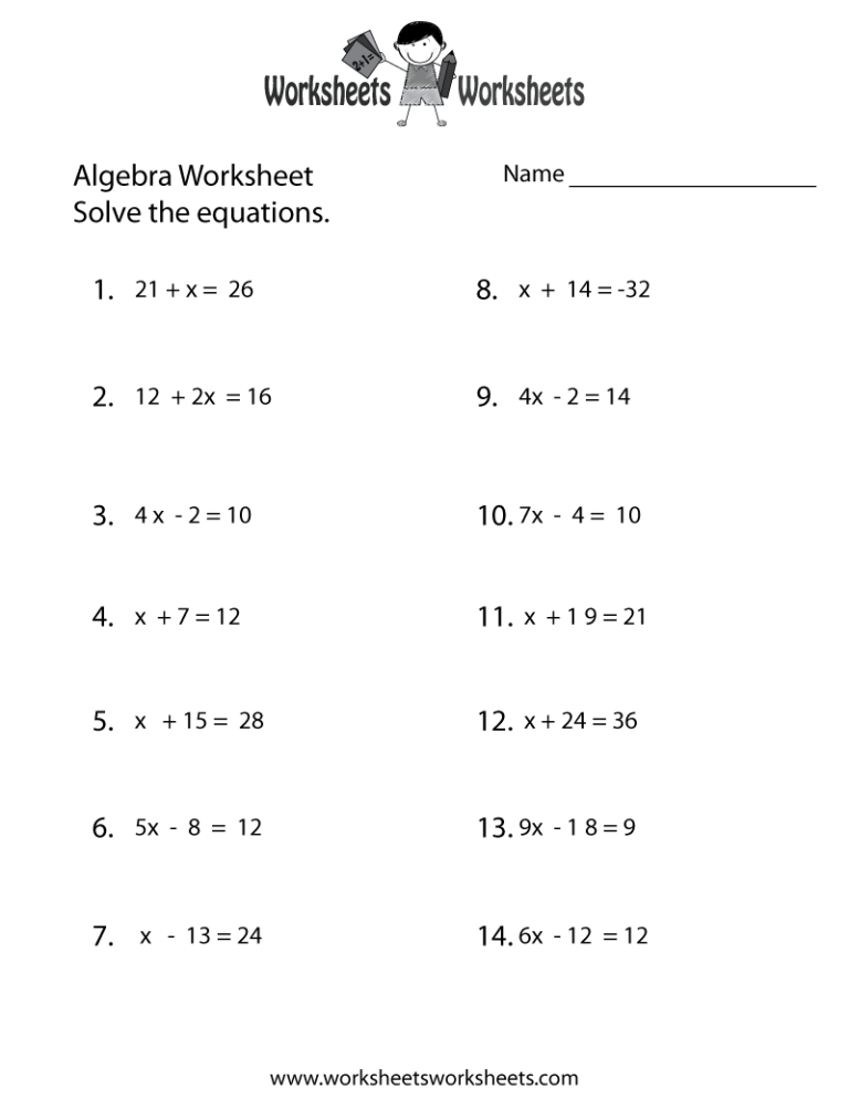 Basic Algebra Worksheets For Beginners
