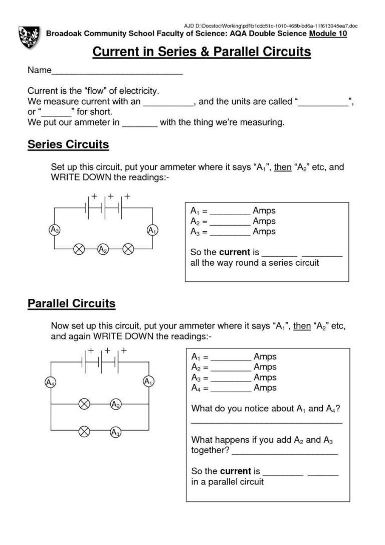 Circuits Worksheet Answers