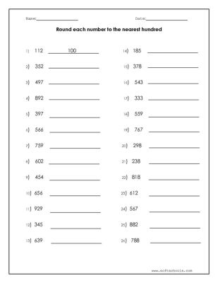 3rd Grade Math Worksheets Rounding Nearest Hundred