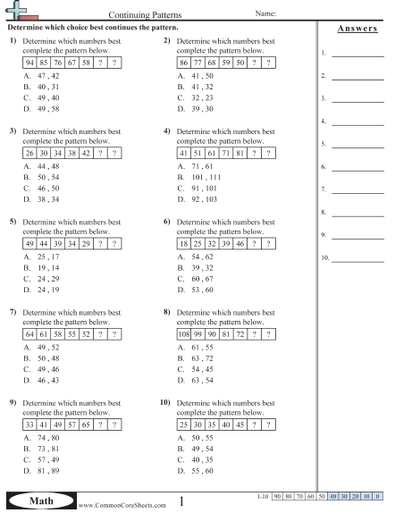Number Sequence Worksheets Grade 5