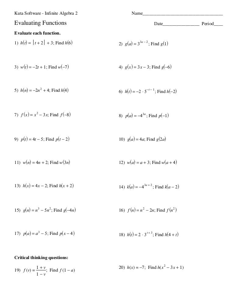 Function Notation Worksheet Kuta