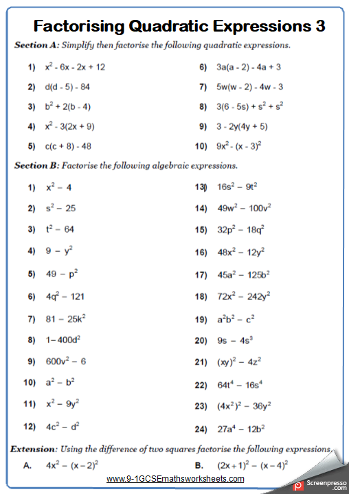 Algebra Worksheets Grade 7 With Answers