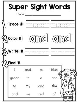 Kindergarten Printables Sight Words