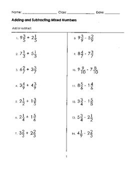 Adding And Subtracting Mixed Fractions With Like Denominators Worksheets Pdf