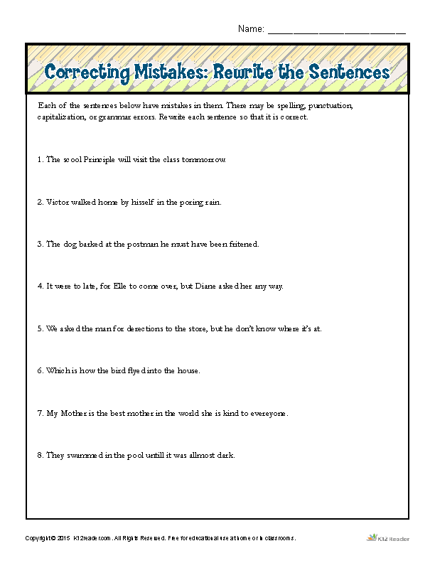 Sentence Correction Worksheets With Answers