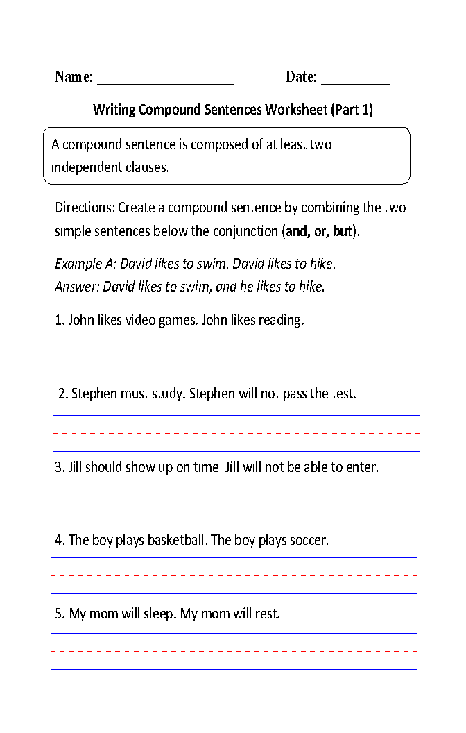Compound Sentences Worksheet 4th Grade