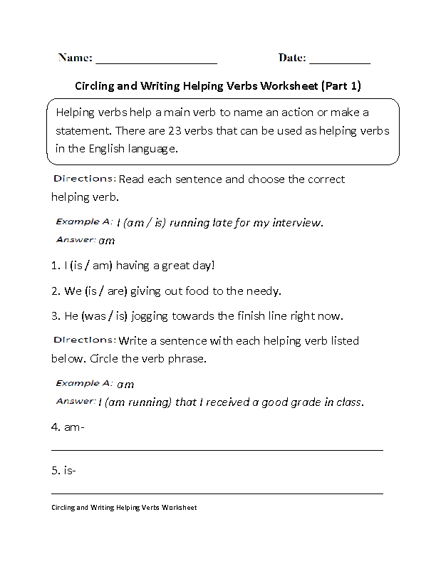Helping Verbs Worksheet 6th Grade