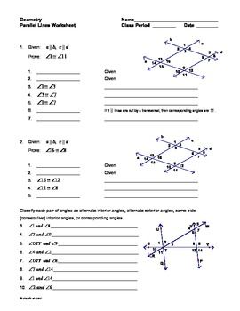 Parallel Lines And Transversals Worksheet Geometry