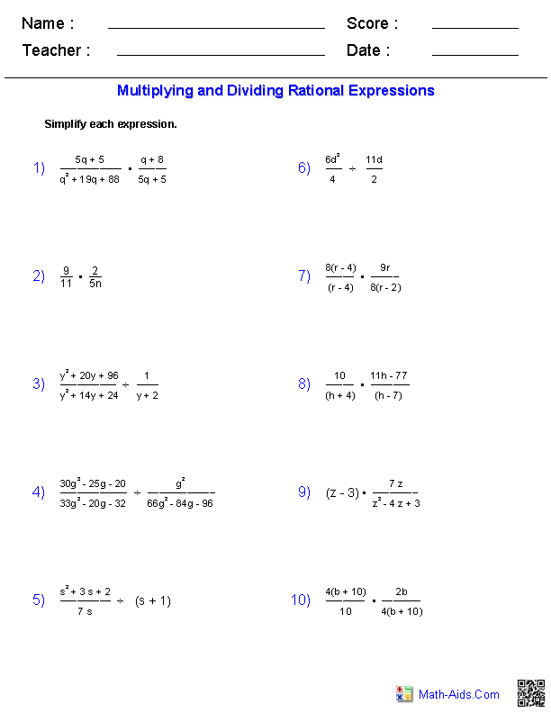 Adding And Subtracting Rational Expressions Worksheet Pdf