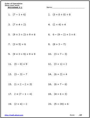 10th Grade Free Algebra Worksheets