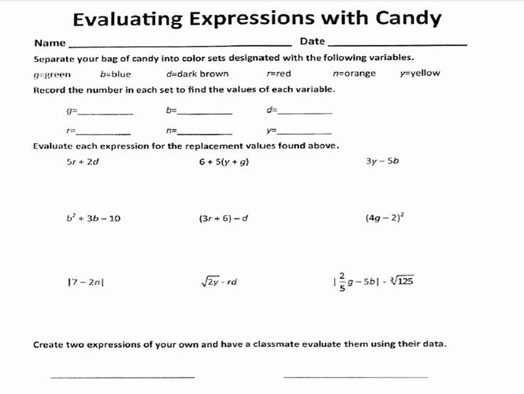 Evaluating Algebraic Expressions Worksheet Grade 8