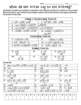 Adding And Subtracting Radicals Worksheet Answer Key Algebra 2