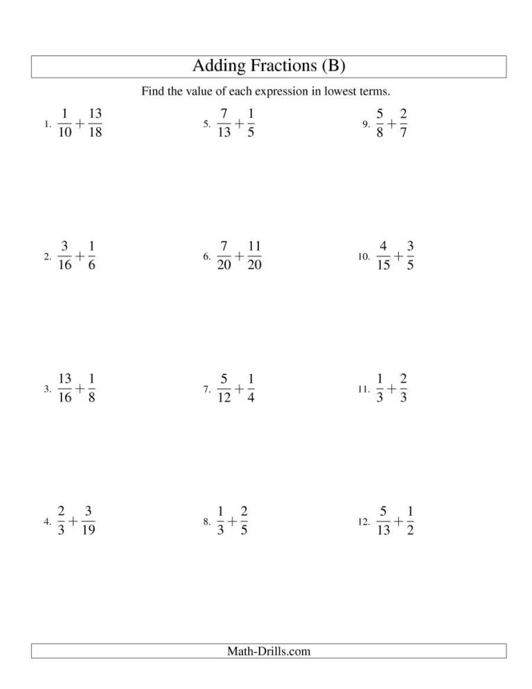 Math Drills Adding Fractions