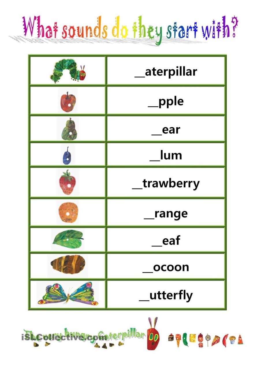 The Very Hungry Caterpillar Worksheets For Preschool