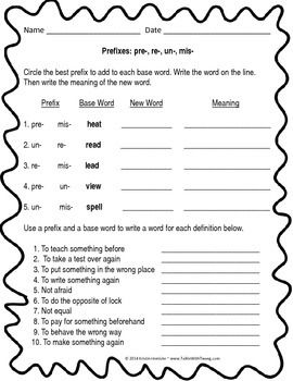 Prefixes Worksheets Pdf