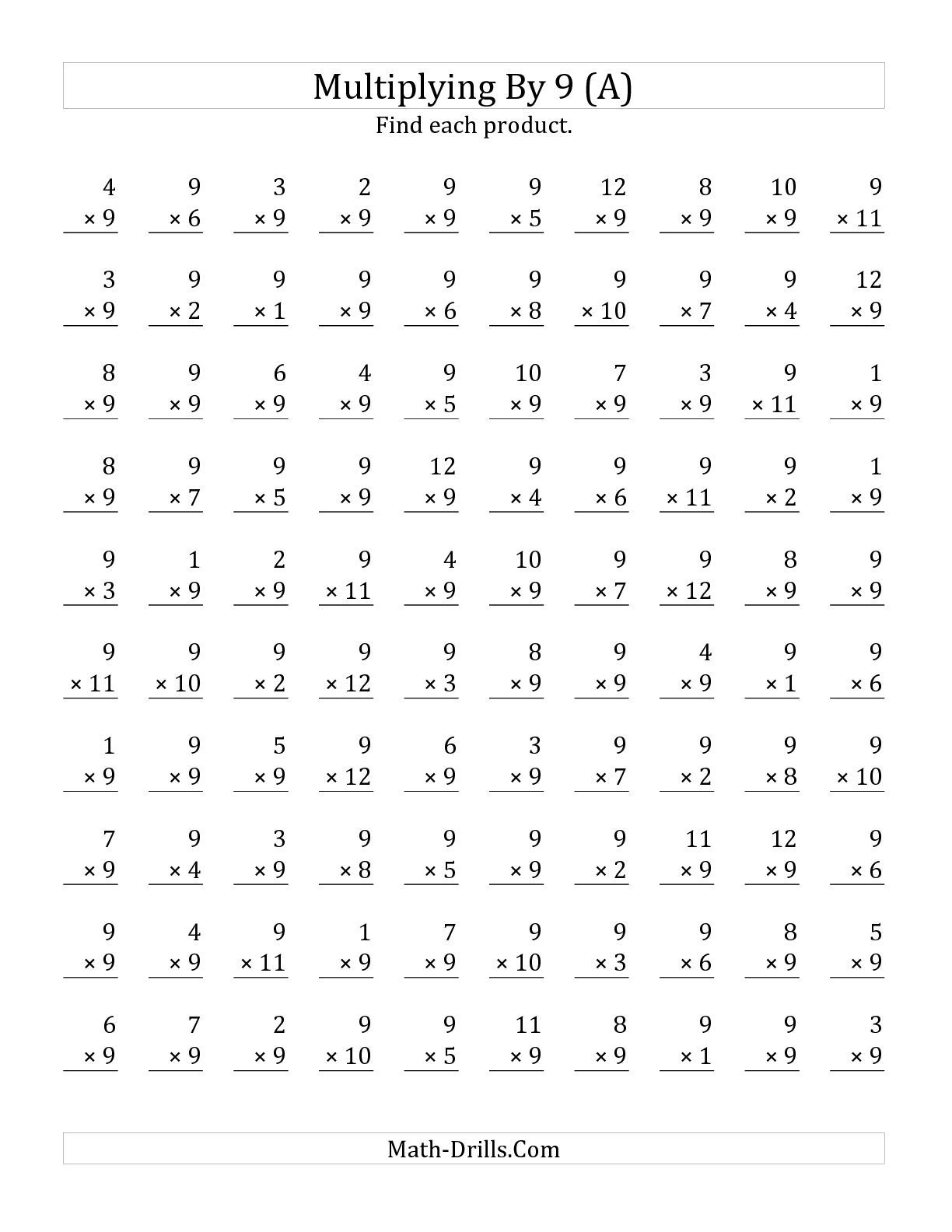 Multiplication Facts Worksheets 9s