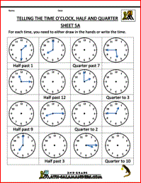 Quarter Past Time Worksheets Grade 2