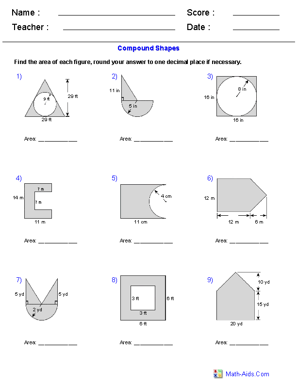 Compound Shapes Worksheet Answers
