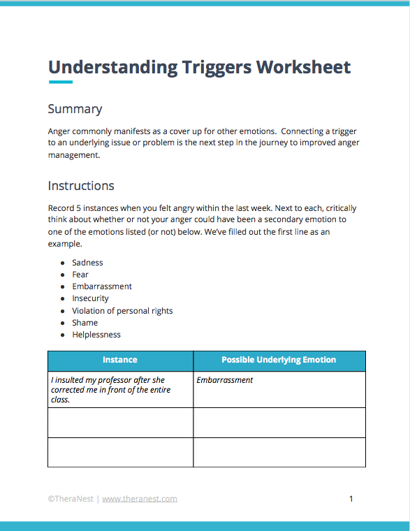 Mental Health Free Printable Anger Management Worksheets