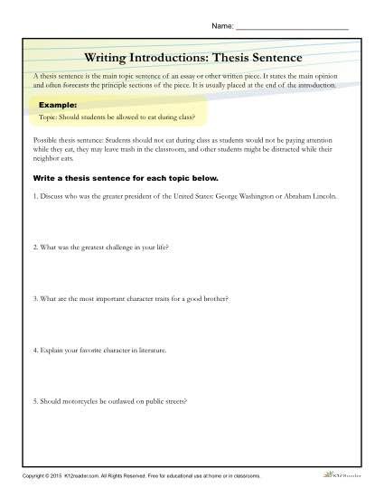 Thesis Statement Worksheet Answers