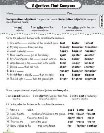 Comparative Worksheet Grade 4