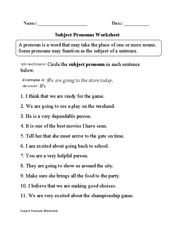 Pronouns Worksheet For Grade 1