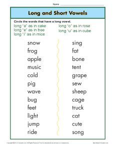 Long And Short Vowel Sounds Worksheets Grade 3