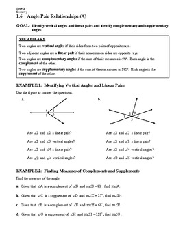 1.6 Angle Relationships Worksheet Answers