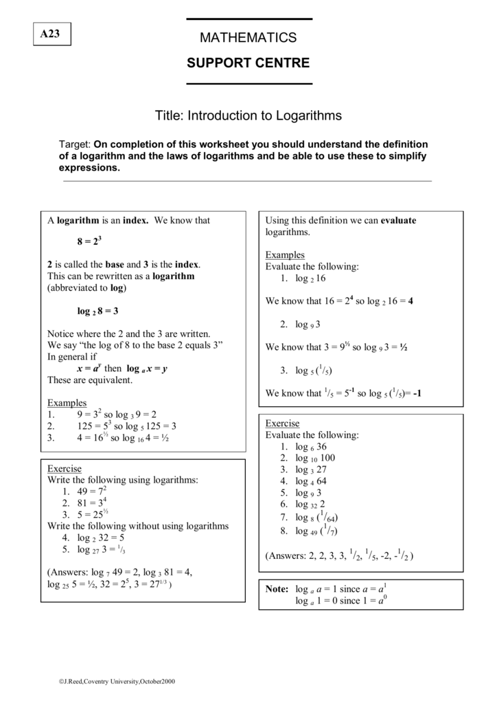 Logarithm Worksheet With Answers Promotiontablecovers