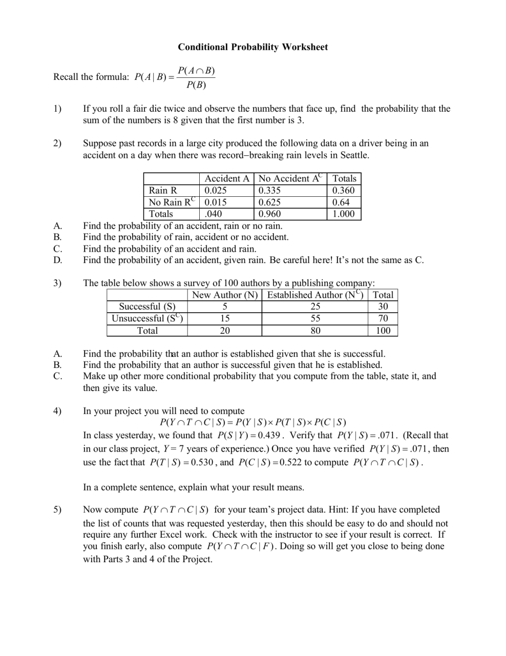 Conditional Probability Worksheet THEBYUMOVIEREVIEW
