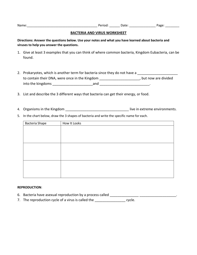35 Virus And Bacteria Worksheet Answer Key Worksheet Project List