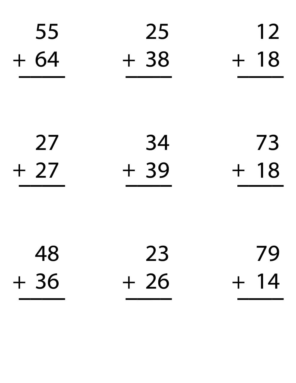 Double Digit Addition Worksheets No Regrouping worksSheet list