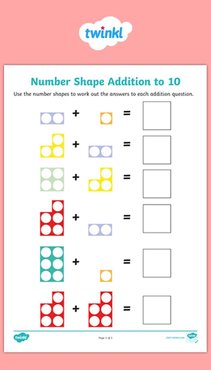 Number Shape Addition within 10 Worksheets Maths activities ks1