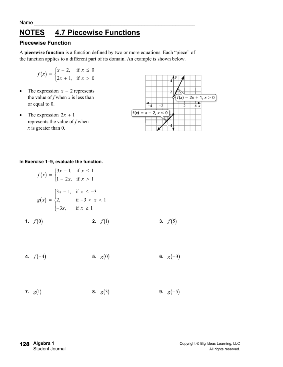 3.3 Piecewise Functions Worksheet Answers Algebra 2