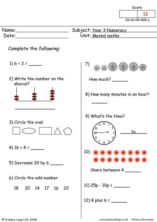 Year 3 Numeracy Printable Resources & Free Worksheets for Kids