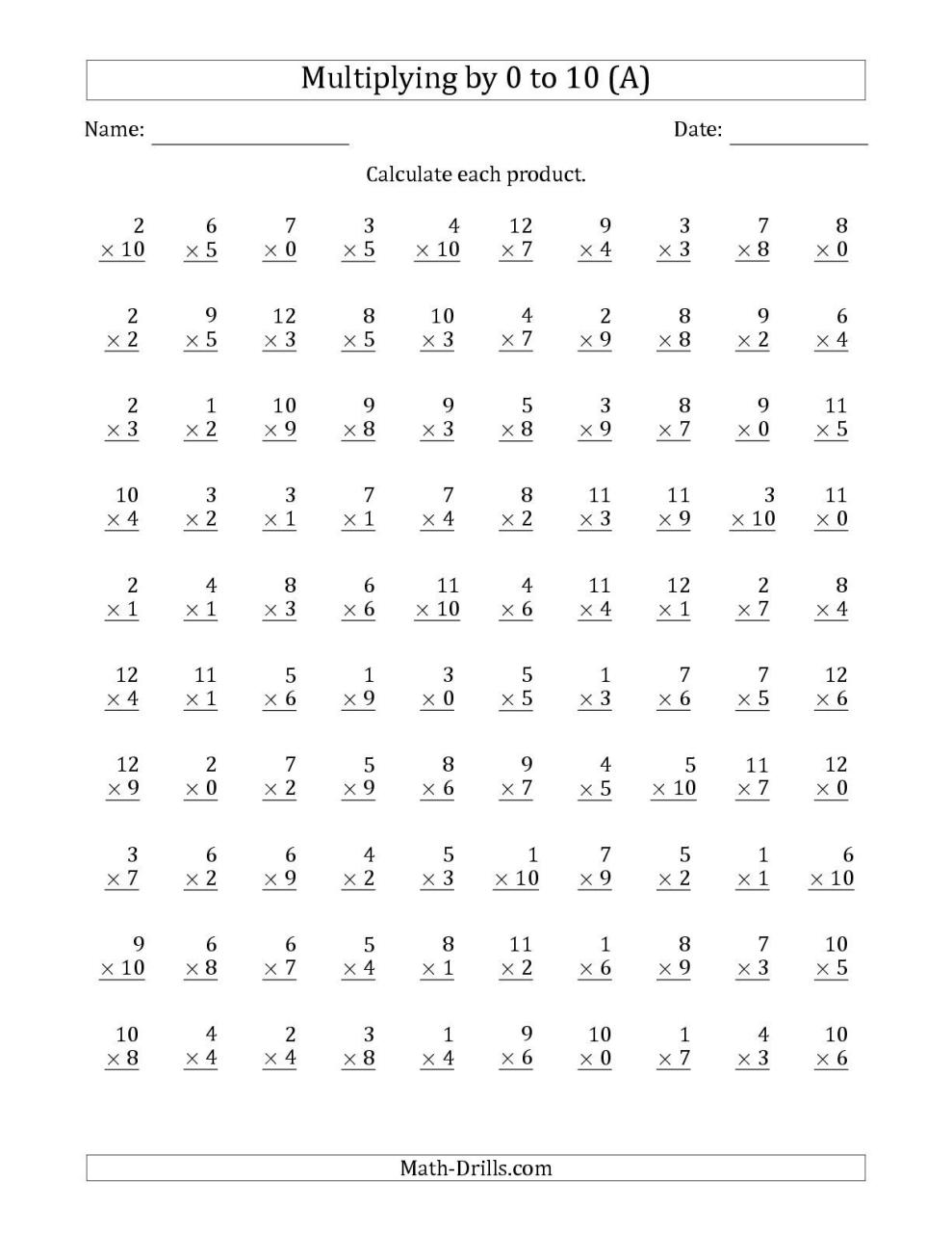 Multiplication Worksheets 2 3 4 5 6