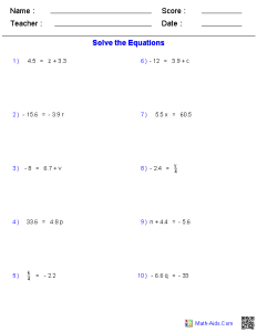 6th Grade Linear Equations Worksheet With Answers Pdf kidsworksheetfun